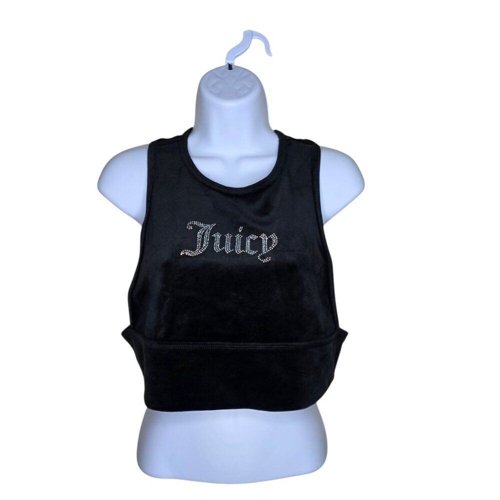 Vintage Y2K Juicy Couture Velour Bralette Crop Top Womens Size XL Black